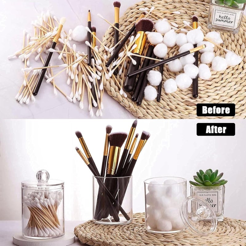 DIYOHFE 3PCS Acrylic Qtip Dispensers Holders With Clear lid, Clear Bathroom Round Countertop Storage Organizer Canister for Cotton Balls,Swabs,Pads,Bath Salts , Makeup Sponges,Tooth Floss - Image 4